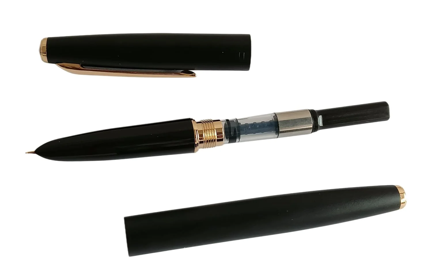 Jinhao 911 Matt Black Fountain Pen – Extra Fine Nib, Metal Body, Classic Design with Gold Trim & Converter - Image 3