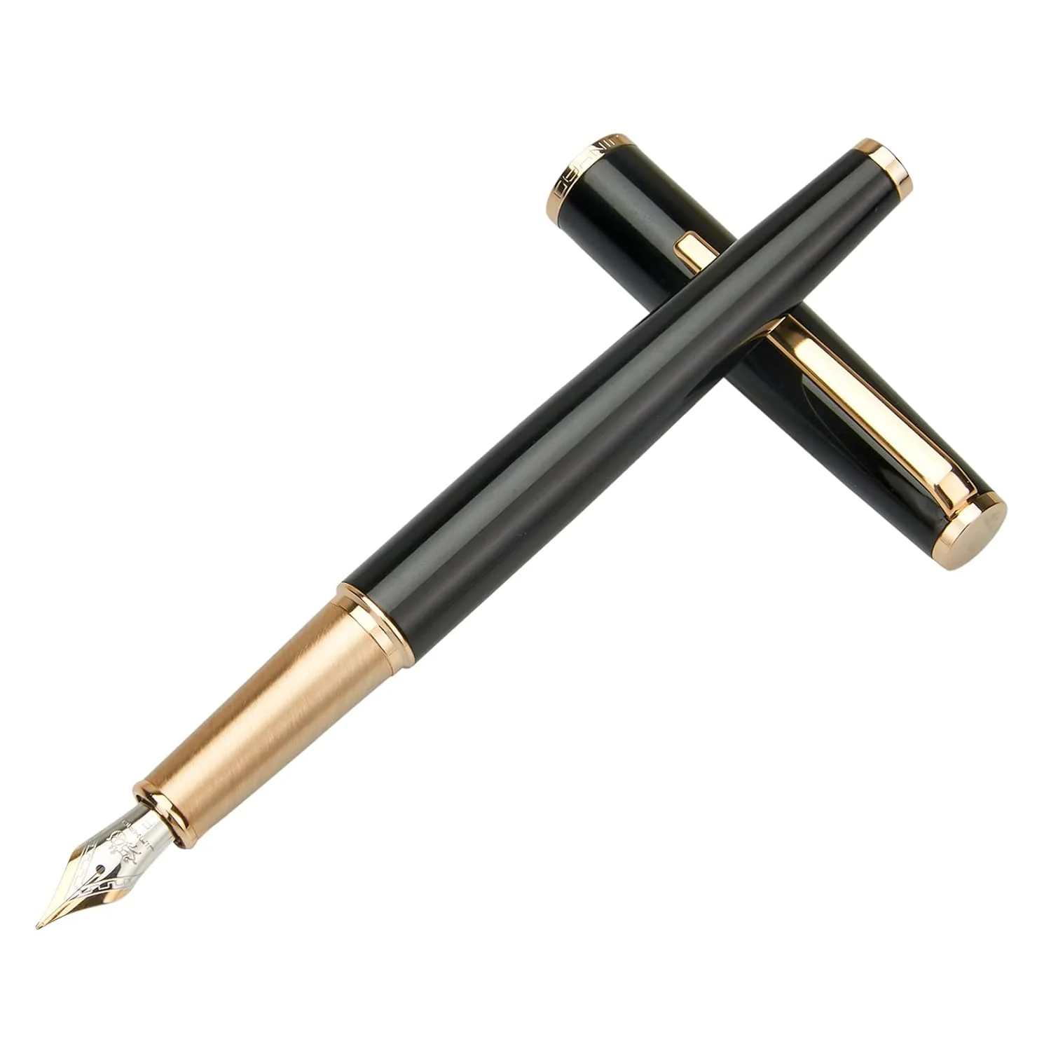 Jinhao 95 Luxury Metal Black Fountain Pen with 0.5mm Fine Nib and Golden Trims (With Ink Converter) - Image 2