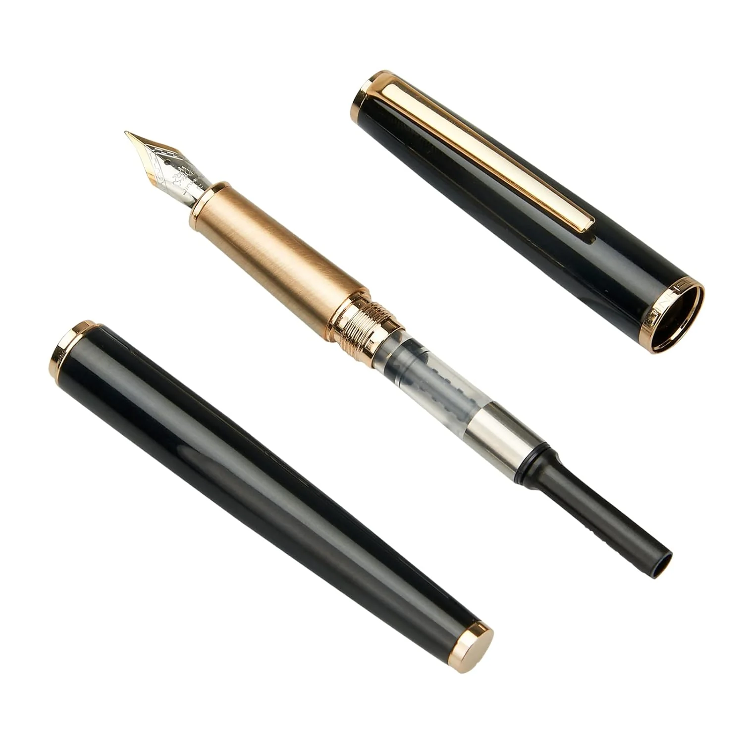 Jinhao 95 Luxury Metal Black Fountain Pen with 0.5mm Fine Nib and Golden Trims (With Ink Converter) - Image 3