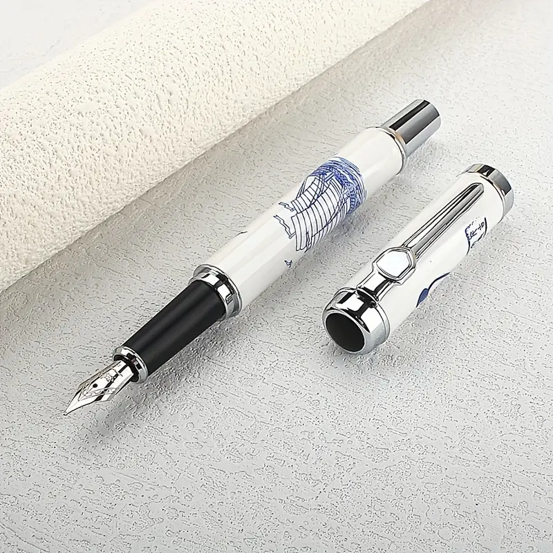 Jinhao 950 Fountain Pen – Blue & White Porcelain Ship Print | Medium Nib - Image 4