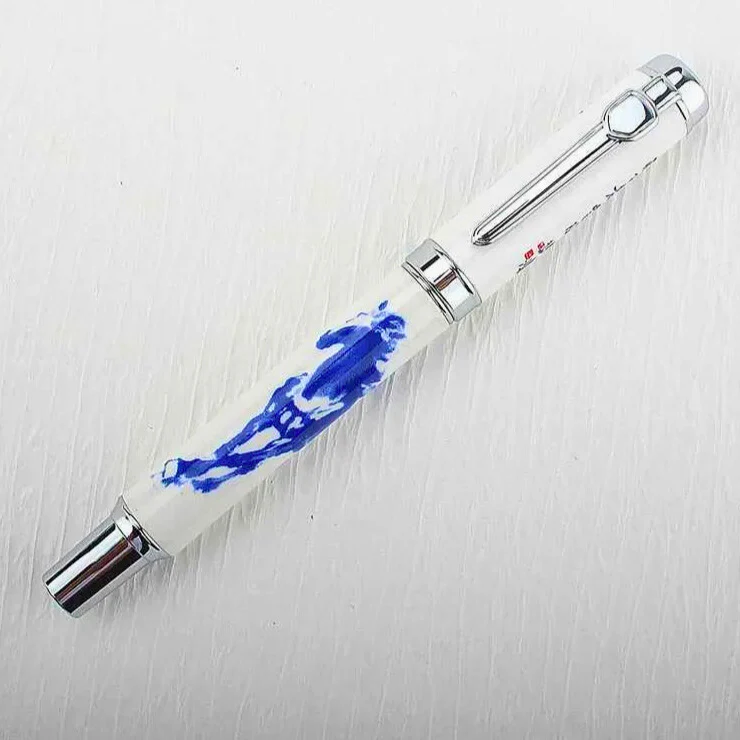 Jinhao 950 Fountain Pen – Blue and White Porcelain Horse Print, Medium Nib - Image 4