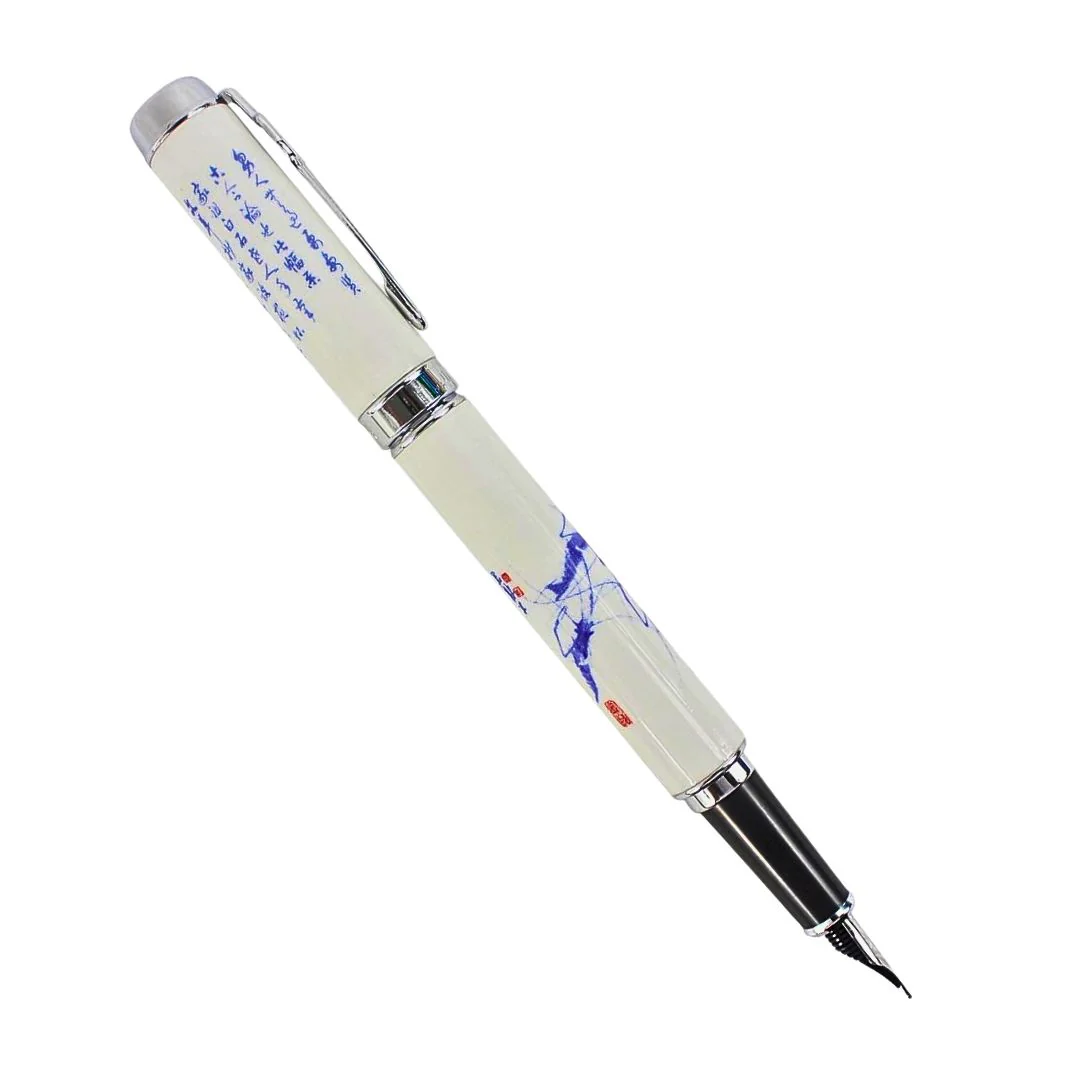 Jinhao 950 Fountain Pen – Blue and White Porcelain Shrimp Print, Medium Nib - Image 3