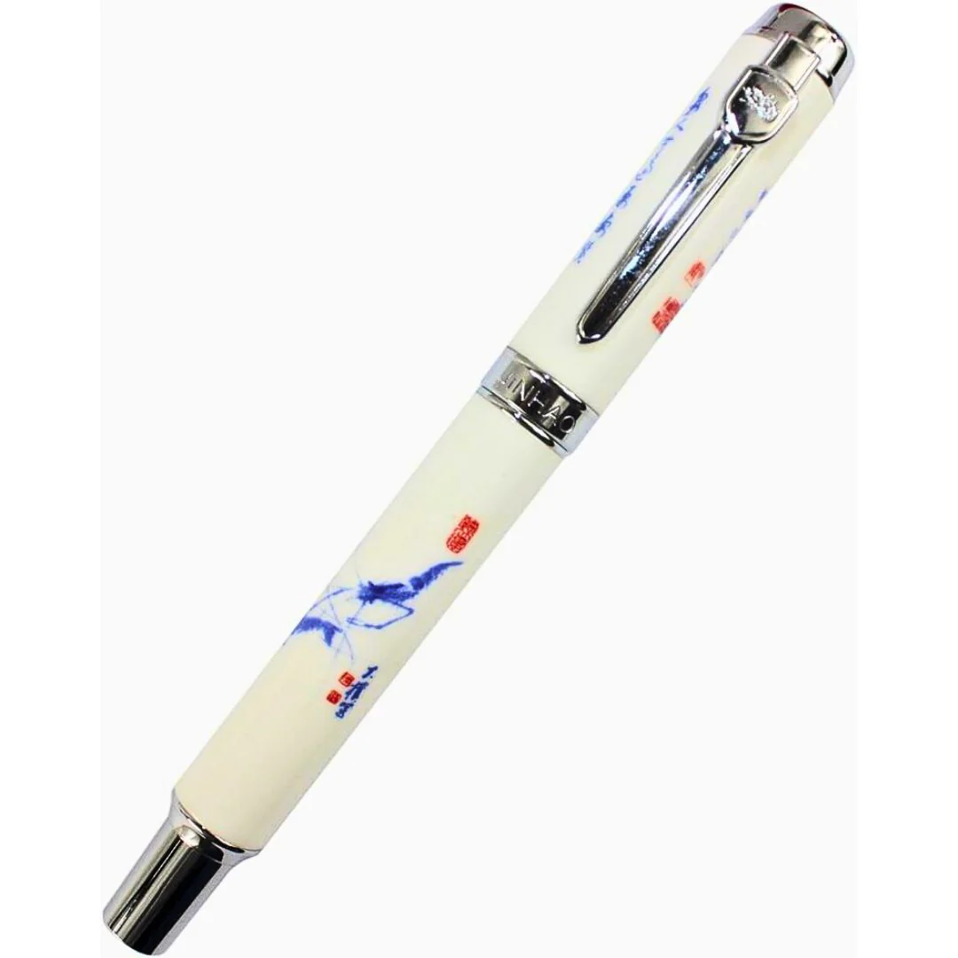 Jinhao 950 Fountain Pen – Blue and White Porcelain Shrimp Print, Medium Nib - Image 6