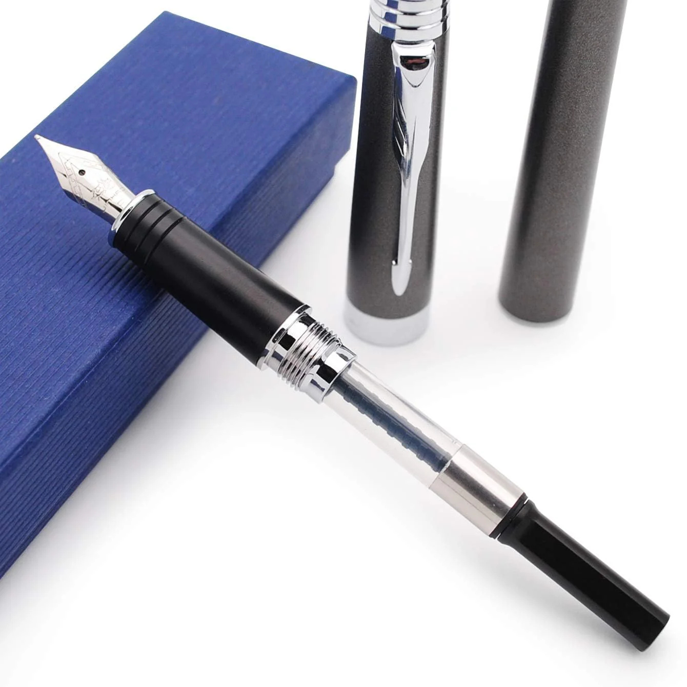 Jinhao 997 Luxury Grey Solid Metal Fountain Pen – Fine Nib, Silver Arrow Clip, Includes Ink Converter - Image 6