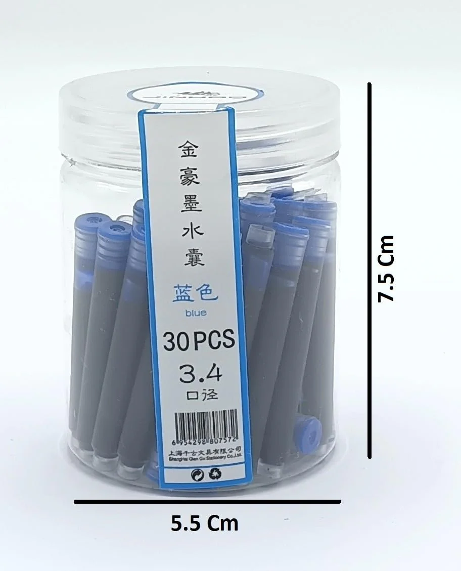 Jinhao Fountain Pen Ink Cartridges Refills, Disposable and Universal – 3.4mm Bore Diameter 30Pcs Ink Cartridges Jar for School, Student, and Office (Blue) - Image 7