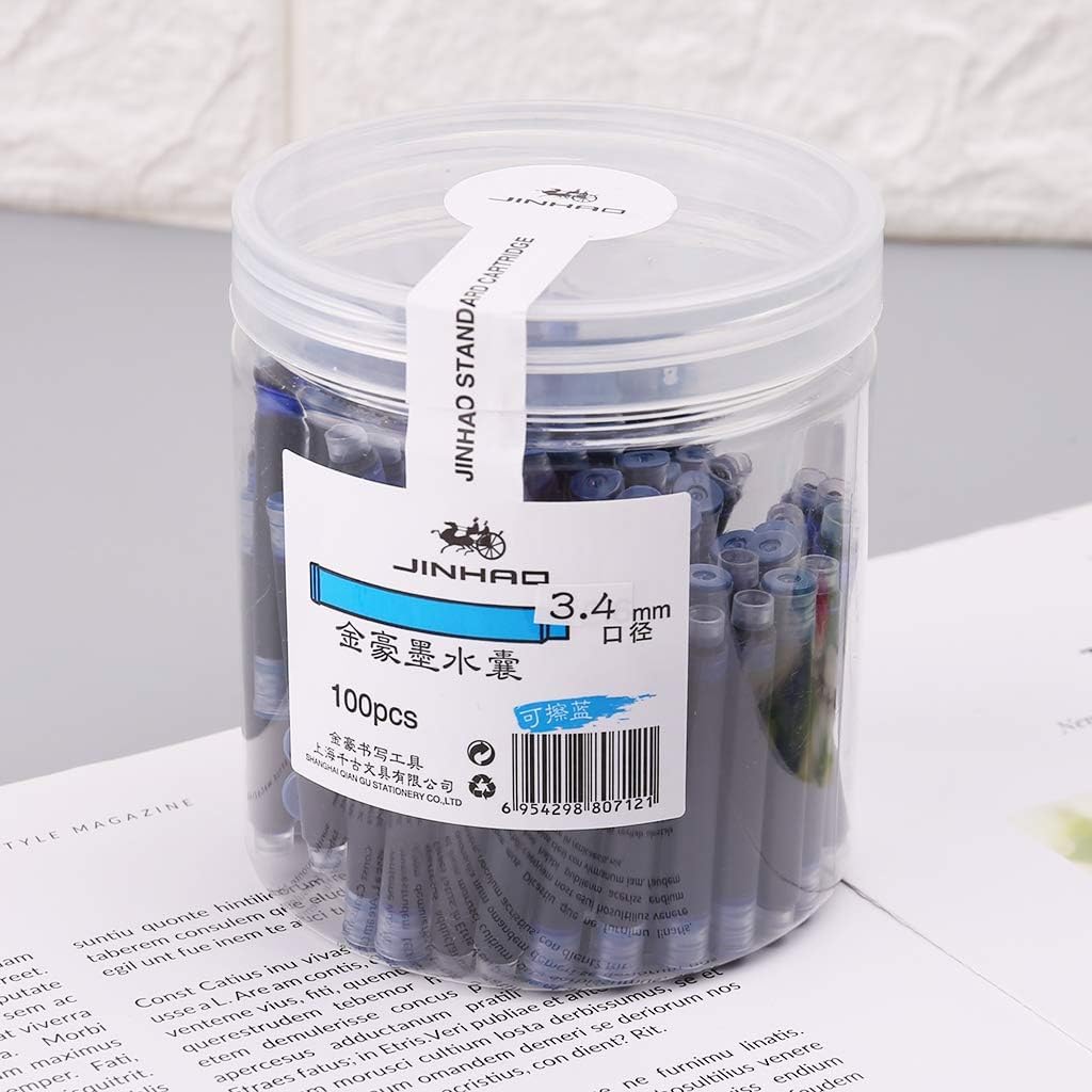 Jinhao Ink Cartridges Refills, Disposable and Universal – 3.4mm Bore Diameter 100Pcs Ink Cartridges Jar for School, Student, and Office (Blue) - Image 2
