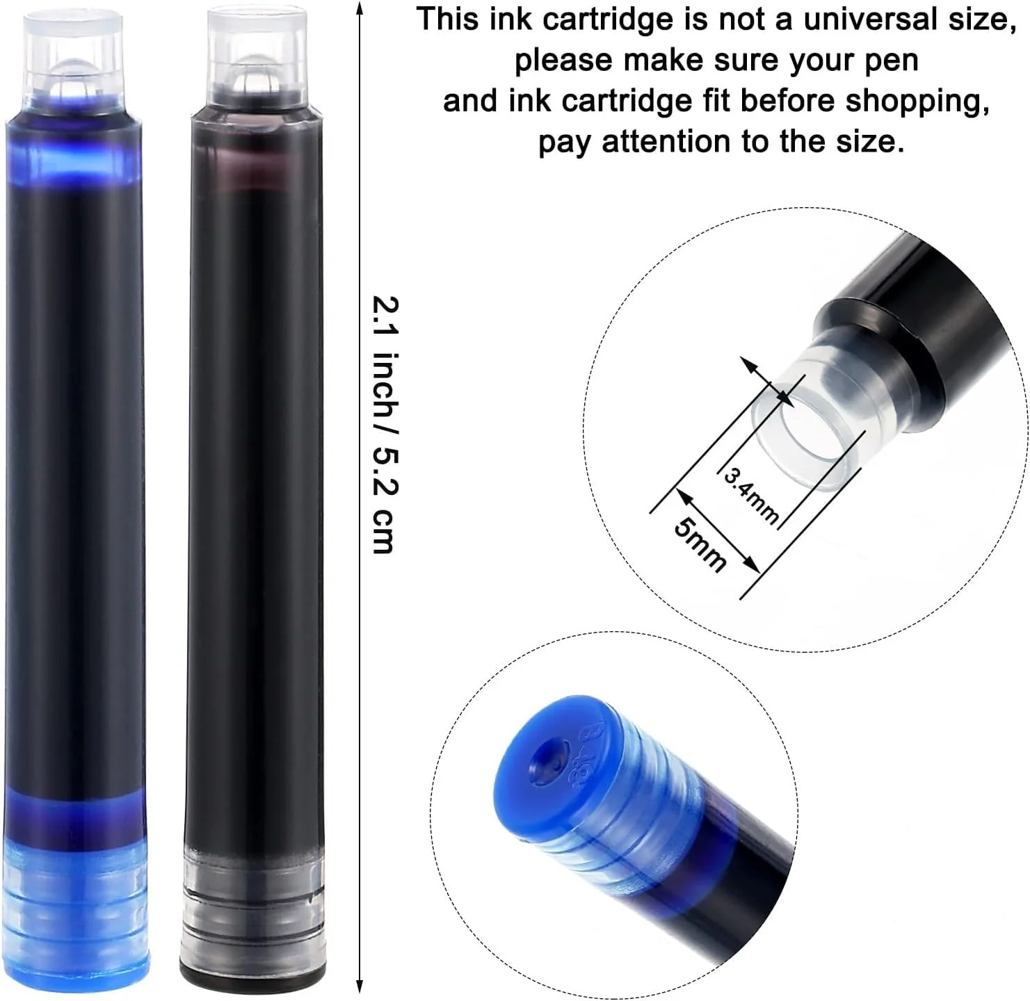 Jinhao Ink Cartridges Refills, Disposable and Universal – 3.4mm Bore Diameter 50Pcs Ink Cartridges Jar for School, Student, and Office (Blue Black) - Image 4