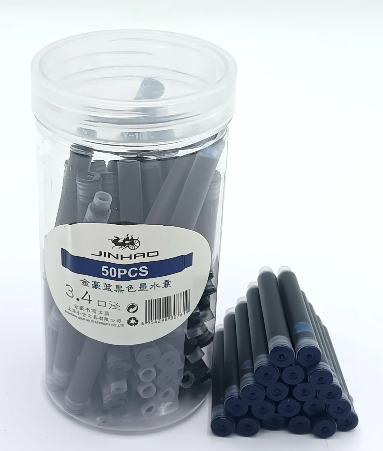 Jinhao Ink Cartridges Refills, Disposable and Universal – 3.4mm Bore Diameter 50Pcs Ink Cartridges Jar for School, Student, and Office (Blue Black) - Image 5