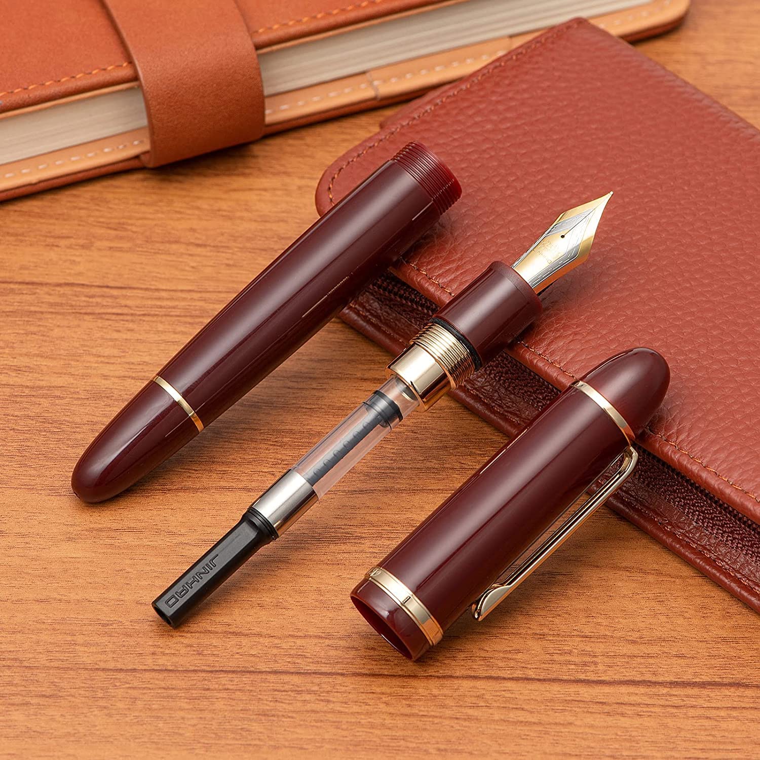 Jinhao X159 Maroon Fountain Pen – Fine Nib Options, Gold Clip, Big Size Acrylic Pen with Converter - Image 3