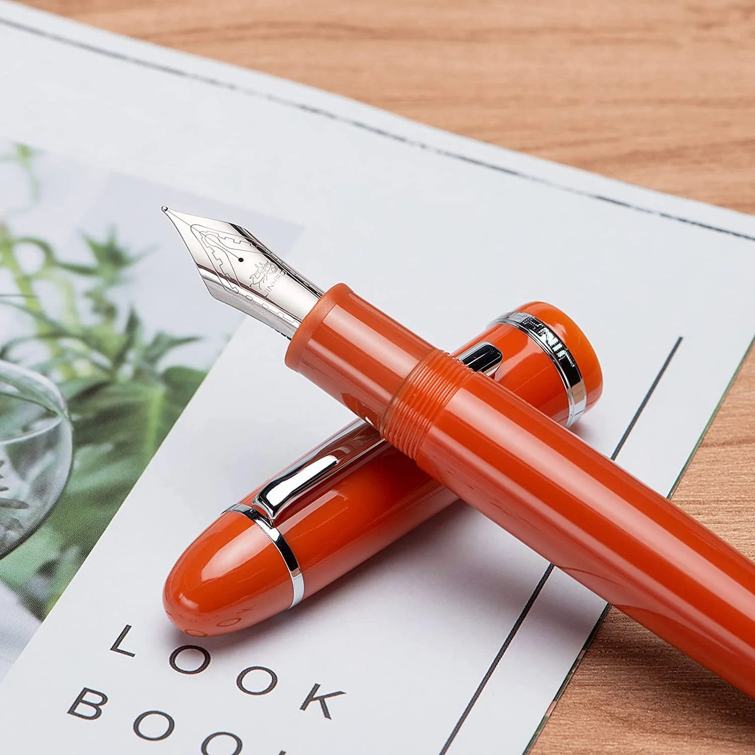 Jinhao X159 Orange Fountain Pen – Fine Nib Options, Silver Clip, Big Size Acrylic Pen with Converter - Image 2