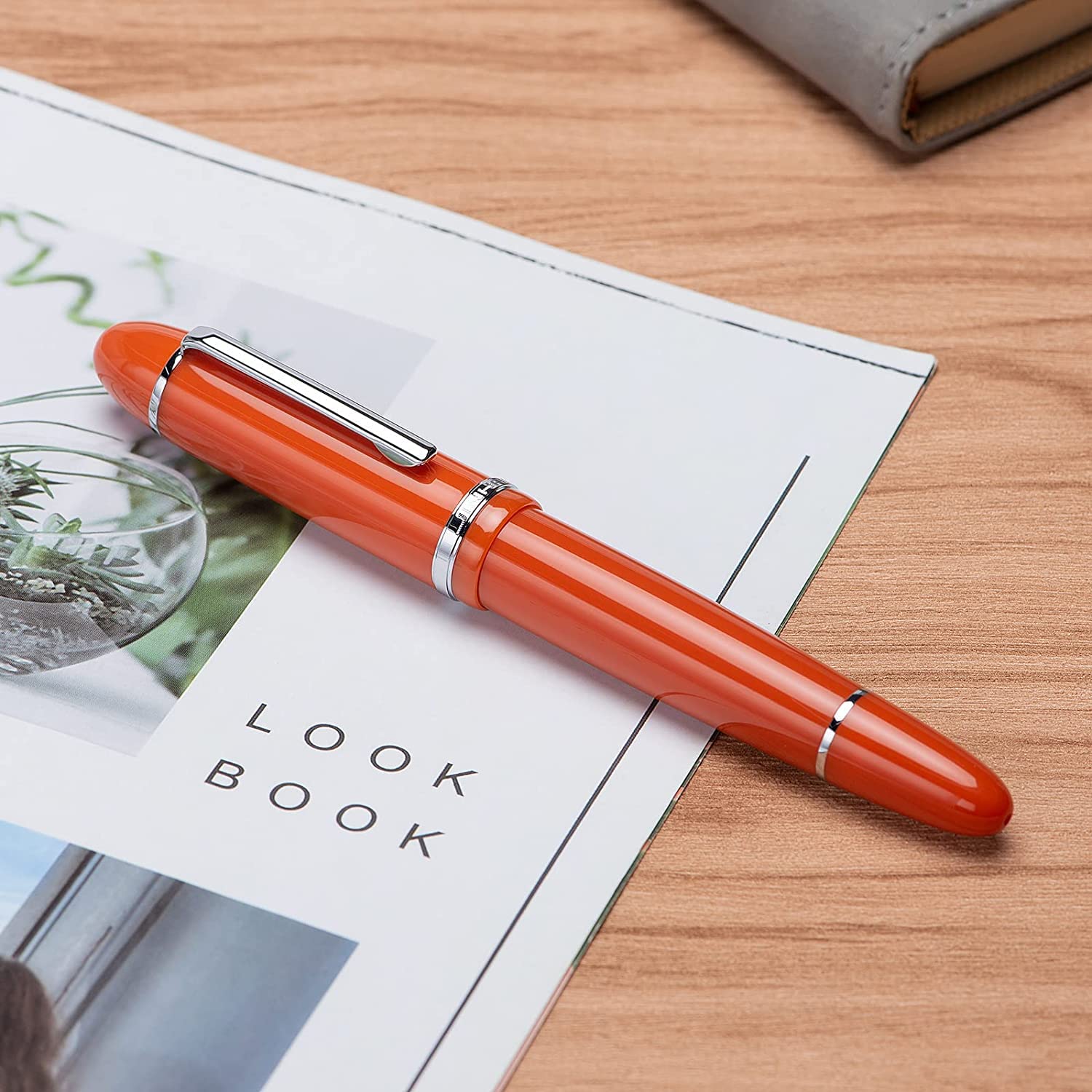 Jinhao X159 Orange Fountain Pen – Fine Nib Options, Silver Clip, Big Size Acrylic Pen with Converter - Image 3