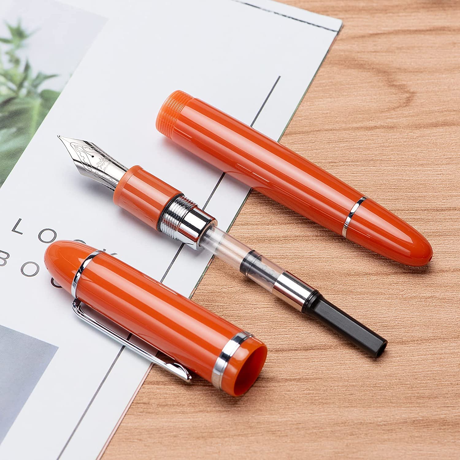 Jinhao X159 Orange Fountain Pen – Fine Nib Options, Silver Clip, Big Size Acrylic Pen with Converter - Image 4