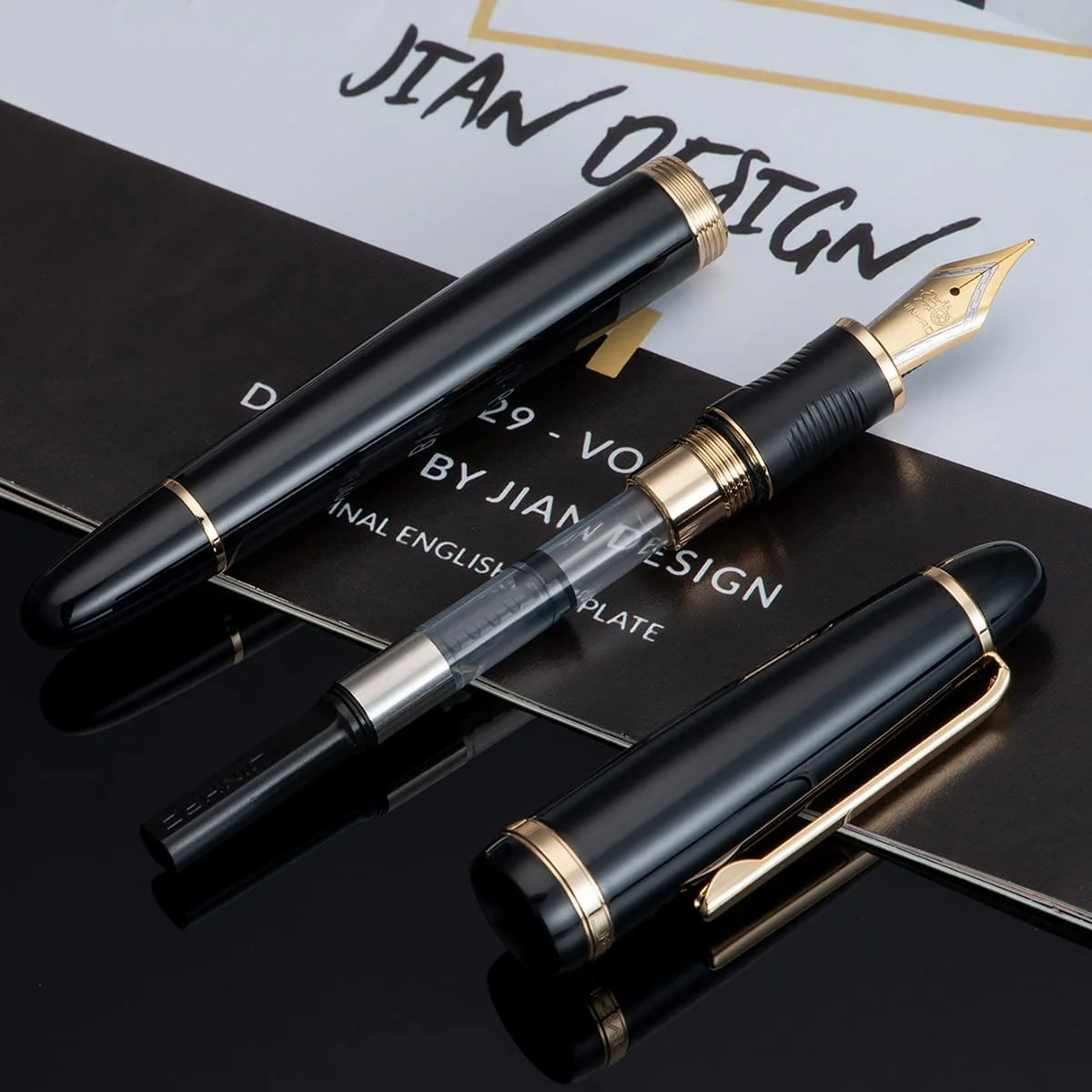 Jinhao X850 Fine Nib Fountain Pen – Black with Gold Clip, Includes Converter for Easy Refilling, Elegant Writing Instrument - Image 2