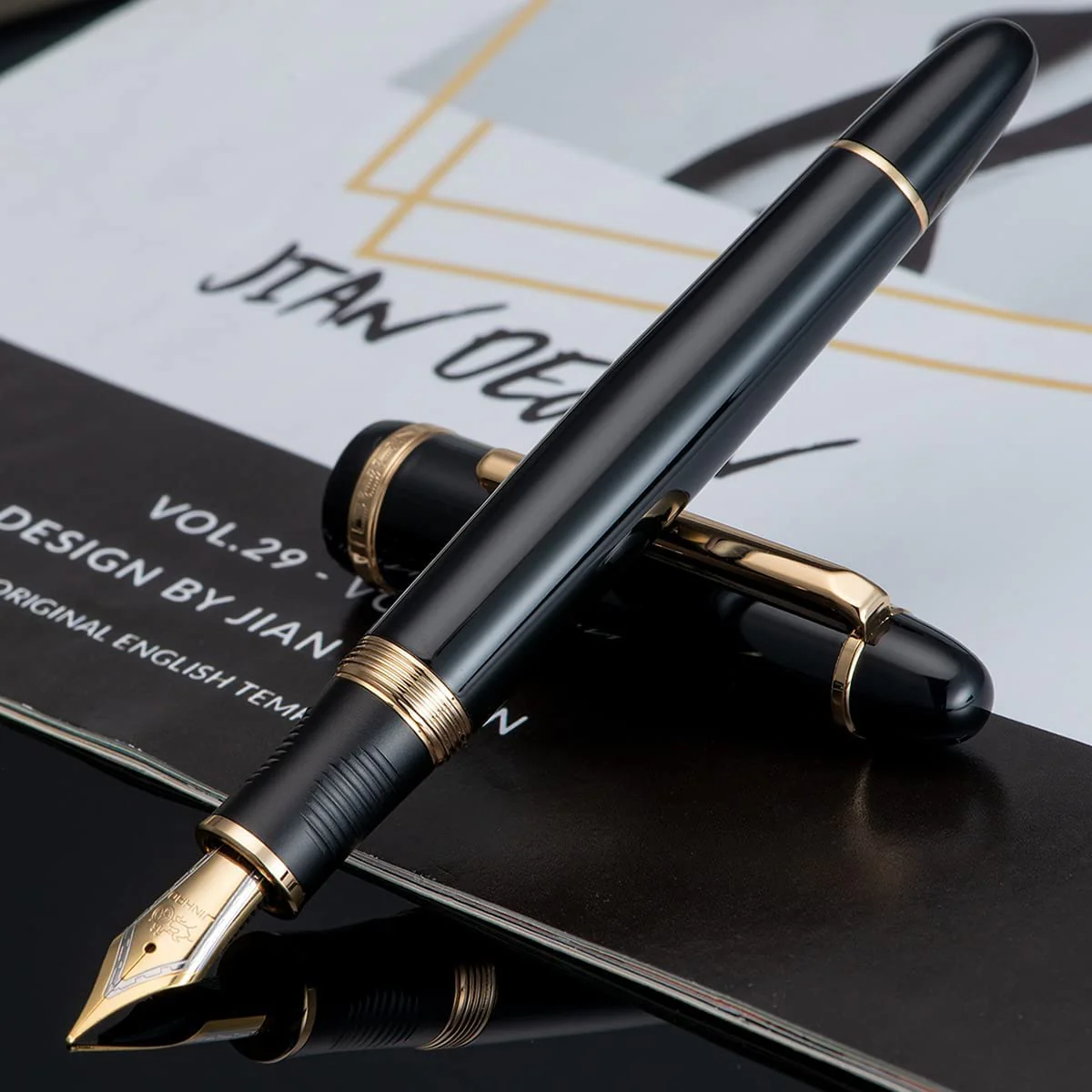 Jinhao X850 Fine Nib Fountain Pen – Black with Gold Clip, Includes Converter for Easy Refilling, Elegant Writing Instrument - Image 3