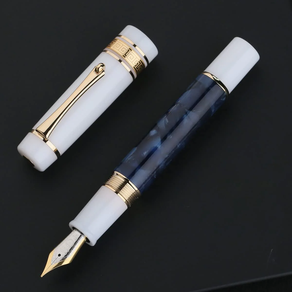 Moonman M400 Acrylic Writing Office Extra Fine Nib Fountain Pen Gold Clip(Dark Blue & White,0.38MM) - Image 11