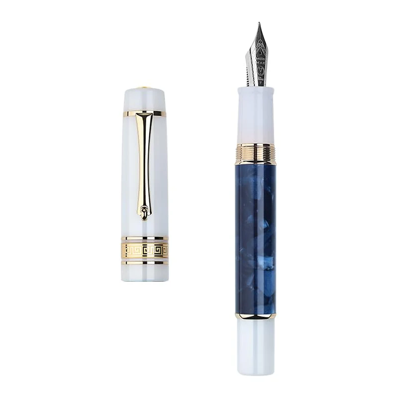 Moonman M400 Acrylic Writing Office Extra Fine Nib Fountain Pen Gold Clip(Dark Blue & White,0.38MM) - Image 2