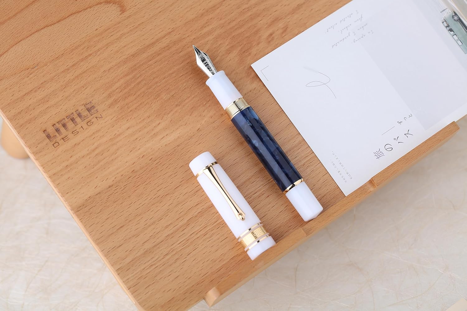 Moonman M400 Acrylic Writing Office Extra Fine Nib Fountain Pen Gold Clip(Dark Blue & White,0.38MM) - Image 3
