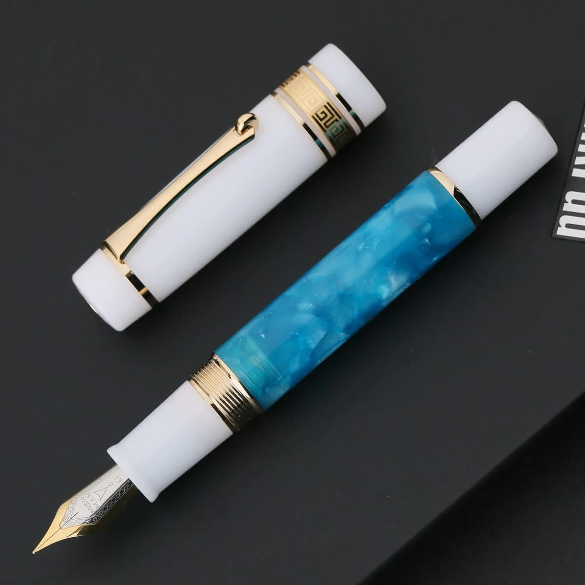 Moonman M400 Acrylic Writing Office Extra Fine Nib Fountain Pen Gold Clip(Dark Blue & White,0.38MM) - Image 9