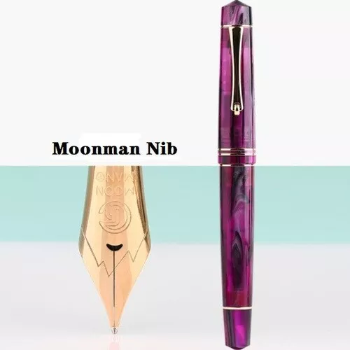 Moonman M800 Fountain Pen Fine Nib, Acrylic Body, Gold Clip And Trim with Converter and Pen Box (Purple - Image 4