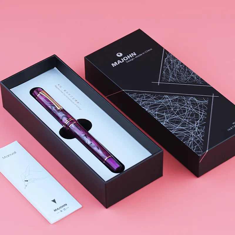 Moonman M800 Fountain Pen Fine Nib, Acrylic Body, Gold Clip And Trim with Converter and Pen Box (Purple - Image 6