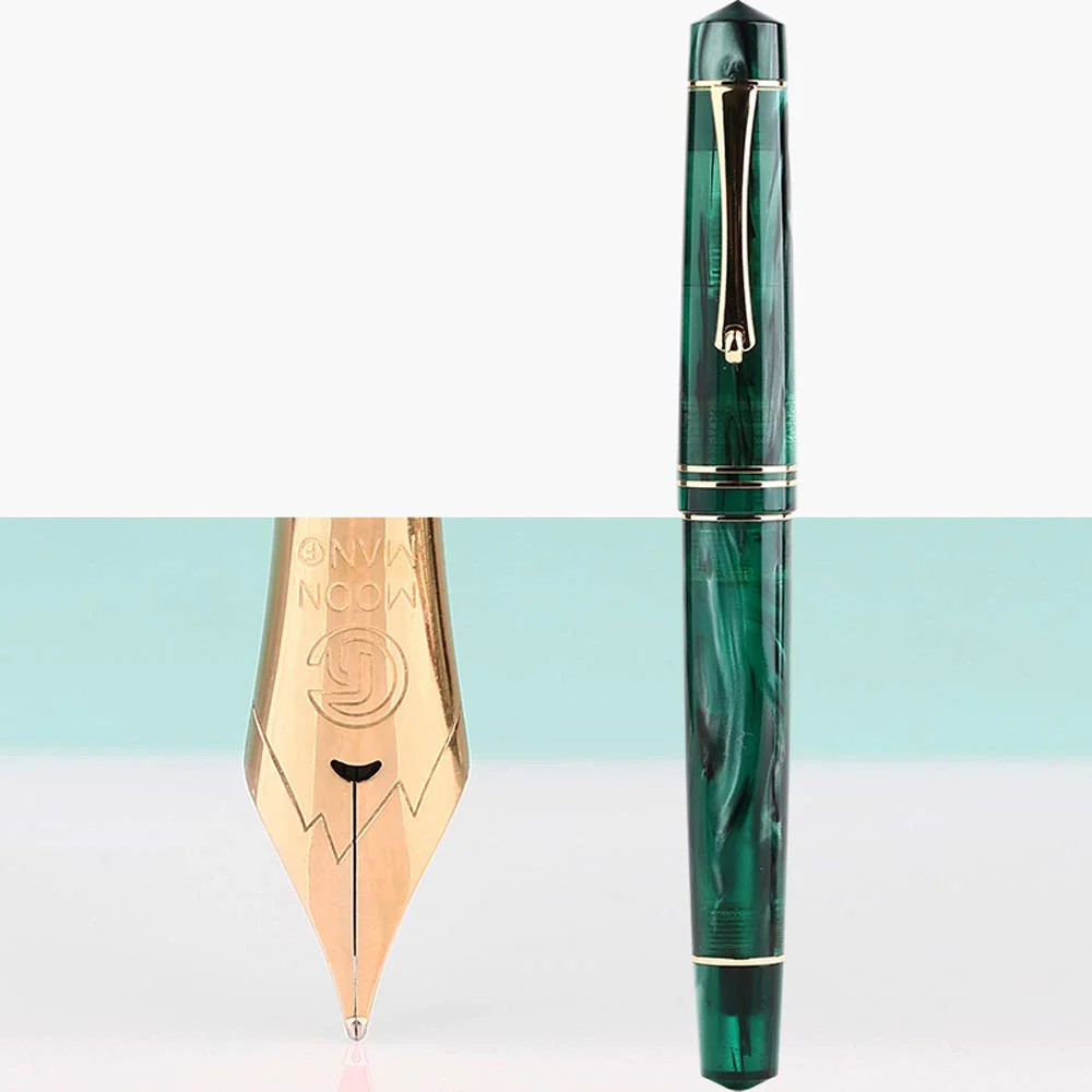 Moonman M800 Green Acrylic Fountain Pen, Fine Nib with Converter and Pen Box Set - Image 3