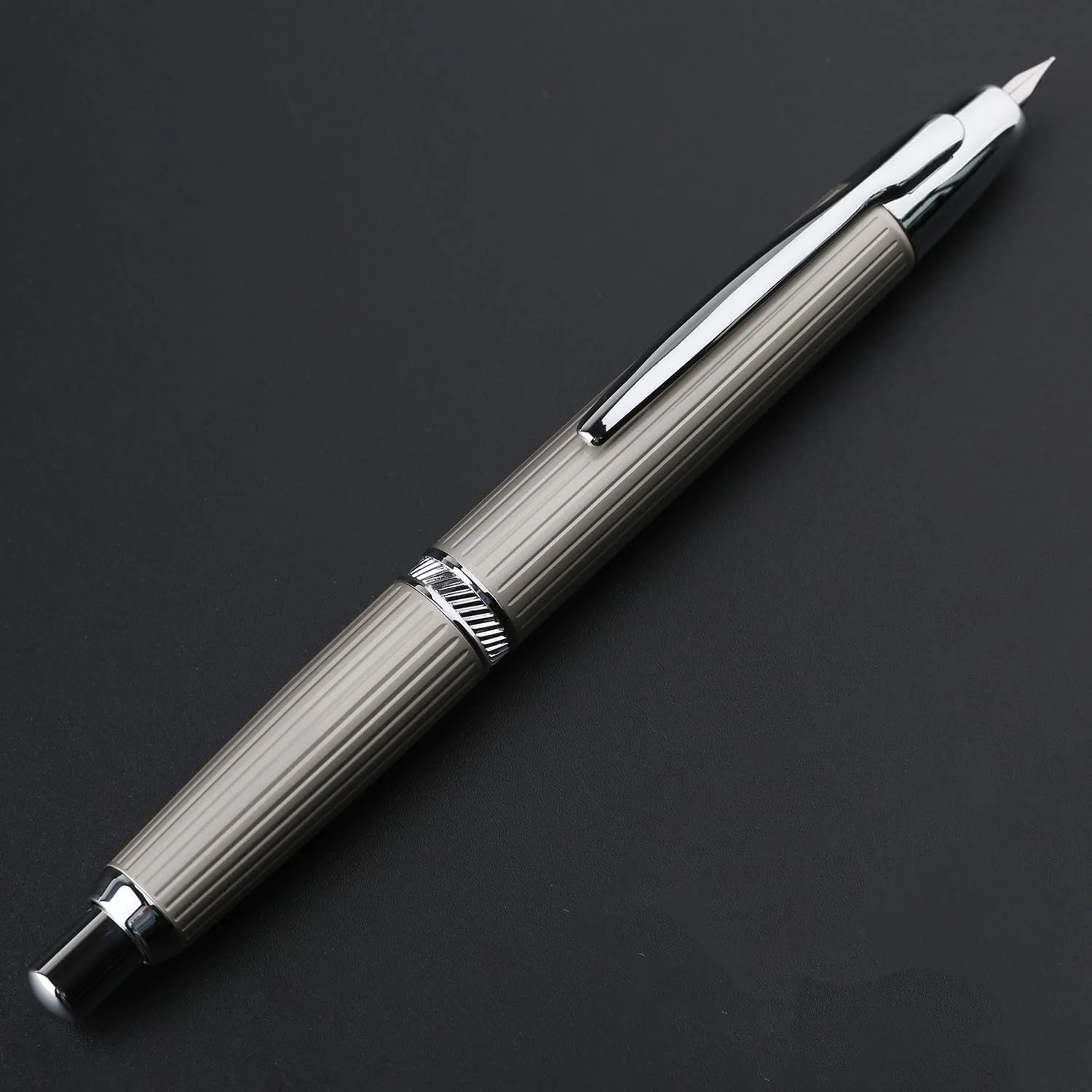 Moonman A1 Retractable Fountain Pen with Box, Press Extra Fine Nib Metal White Stripe Ink Pen with Converter Writing Set (With Clip Version) - Image 3