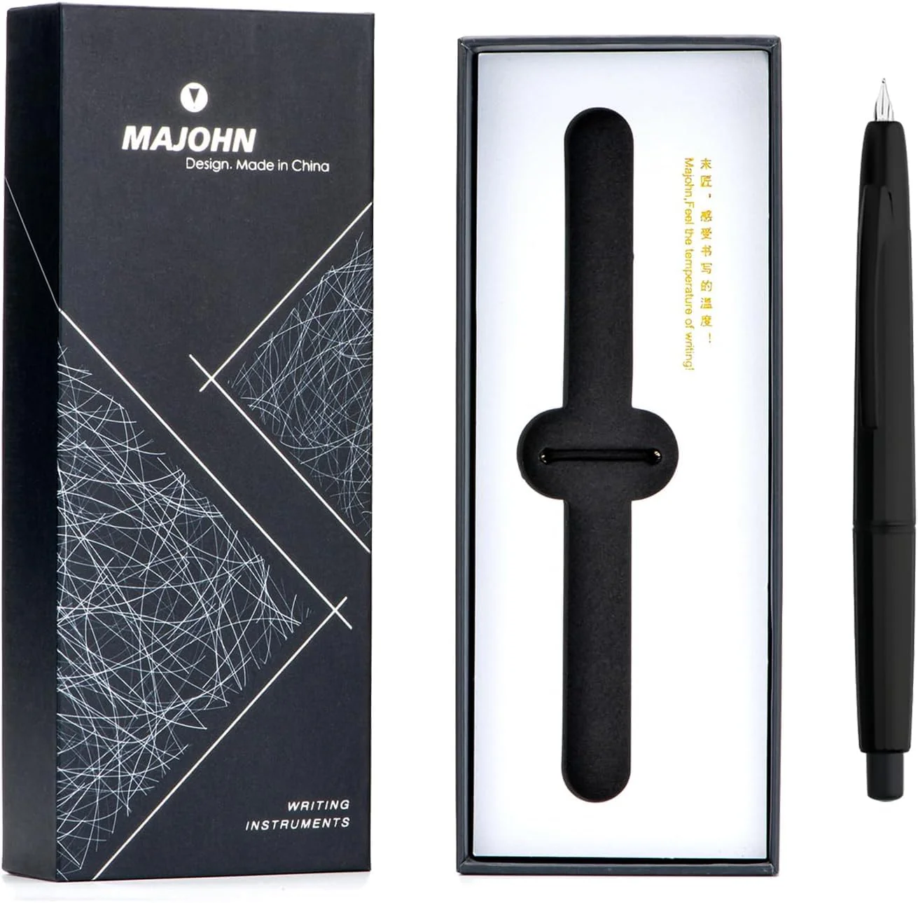 Moonman A2 Retractable Fountain Pen Extra Fine Nib with Box, Press Black Resin Ink Pen with Converter Writing Set (Black Clip Version) - Image 3