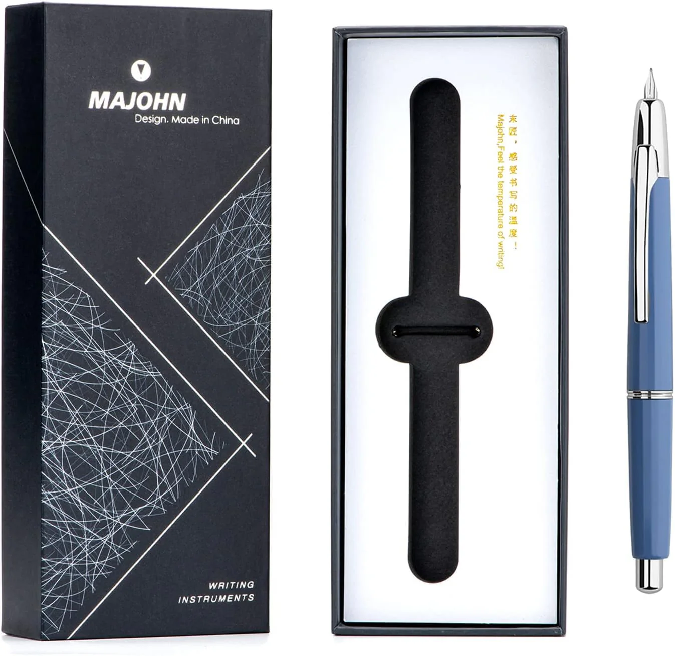 Moonman A2 Press Fountain Pen Extra Fine Nib with Box, Retractable Blue Resin Ink Pen with Converter Writing Pen Set,Blue-Silver Clip - Image 3