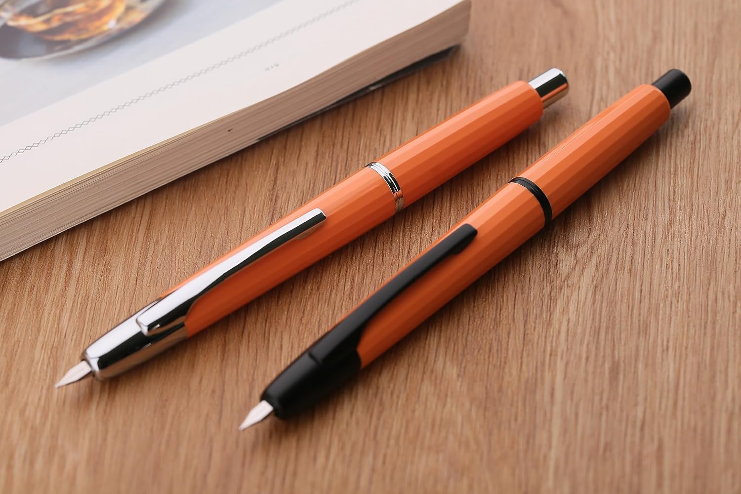 Moonman A2 Press Fountain Pen Extra Fine Nib with Box, Retractable Orange Resin Ink Pen with Converter Writing Pen Set,Orange-Silver Clip - Image 3