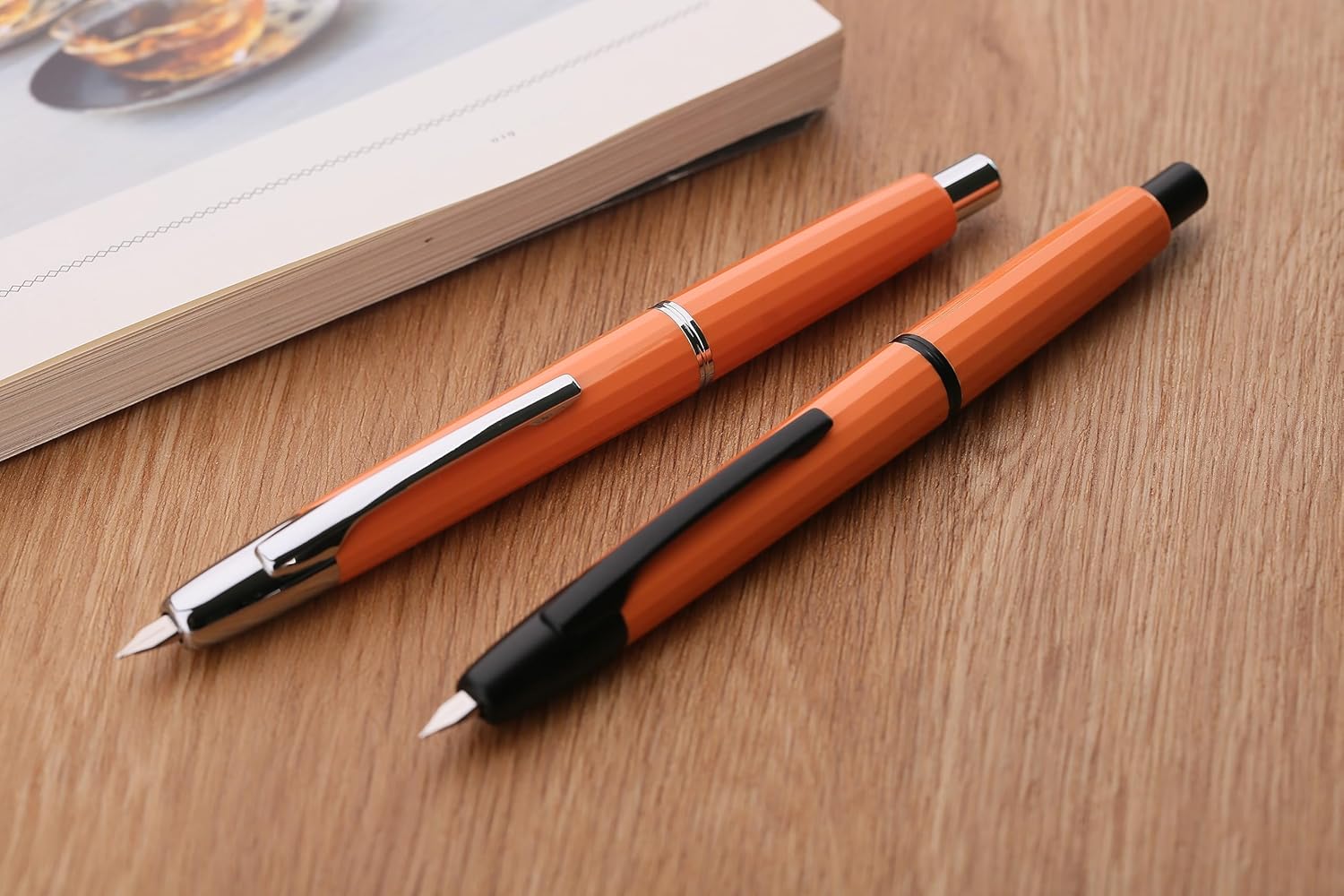 Moonman A2 Press Fountain Pen Extra Fine Nib with Box, Retractable Orange Resin Ink Pen with Converter Writing Pen Set,Orange-Silver Clip - Image 5