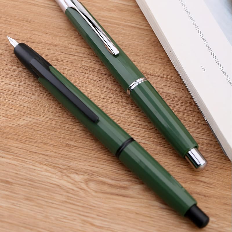 Moonman A2 Press Fountain Pen Extra Fine Nib with Box, Retractable Green Resin Ink Pen with Converter Writing Set (Black Clip Version) - Image 4