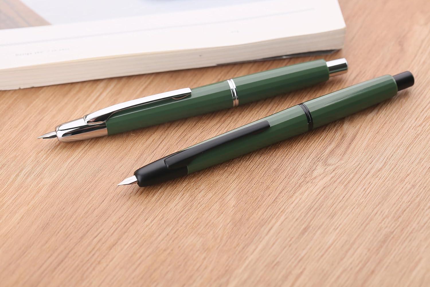 Moonman A2 Press Fountain Pen Extra Fine Nib with Box, Retractable Green Resin Ink Pen with Converter Writing Pen Set (Silver Clip Version) - Image 3