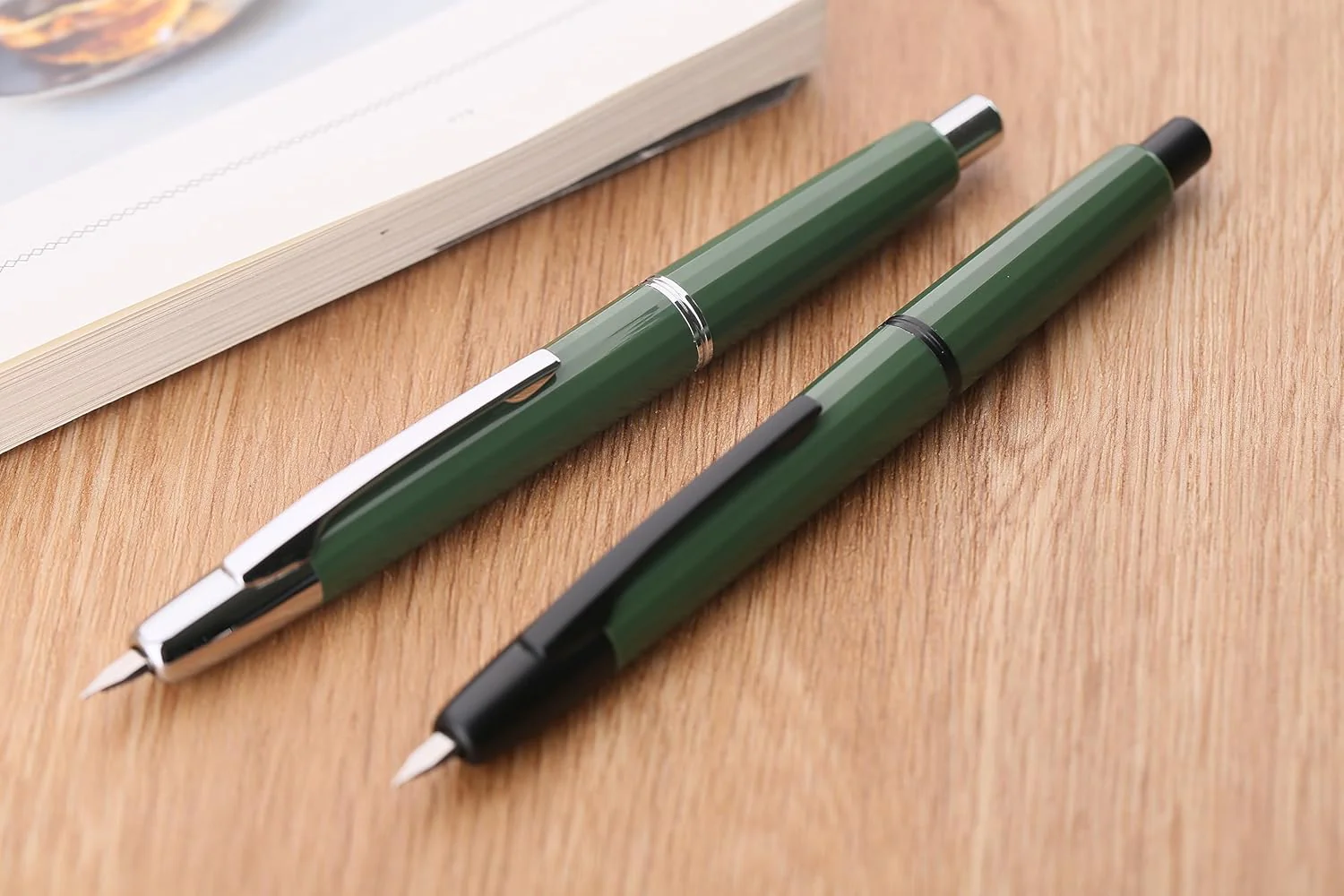 Moonman A2 Press Fountain Pen Extra Fine Nib with Box, Retractable Green Resin Ink Pen with Converter Writing Pen Set (Silver Clip Version) - Image 5