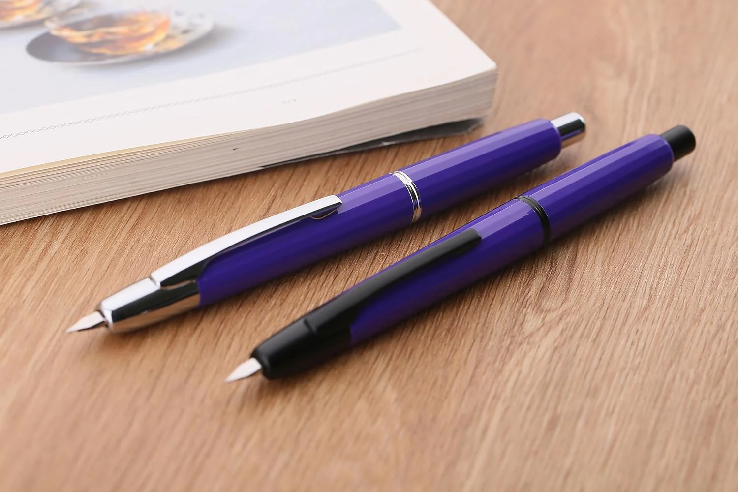 Moonman A2 Press Fountain Pen Extra Fine Nib with Box, Retractable Purple Resin Ink Pen with Converter Writing Pen Set,Purple-Silver Clip - Image 3