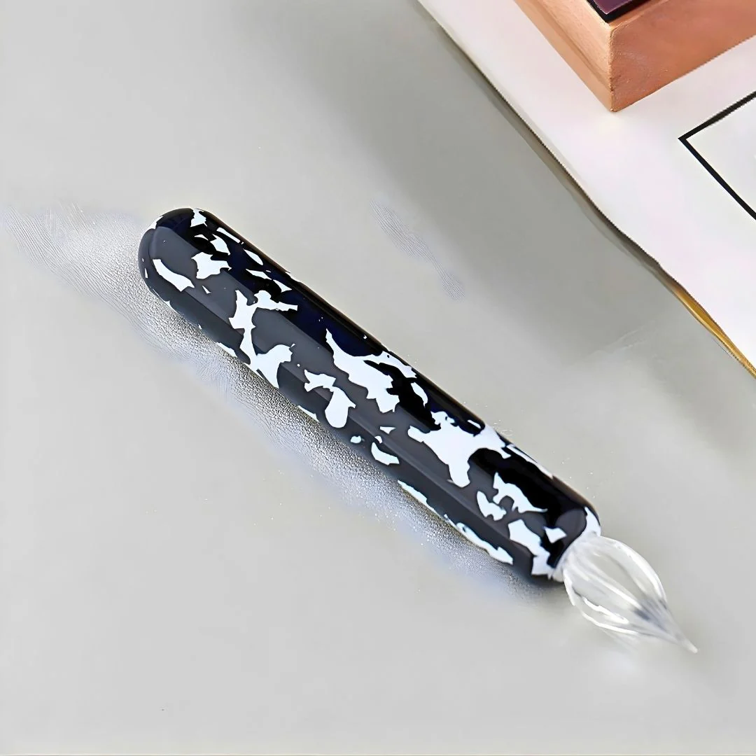 MAJOHN Cow Printed Resin Dip Pen – Fine 0.5mm Glass Nib, Handmade Artistic Calligraphy Pen - Image 3