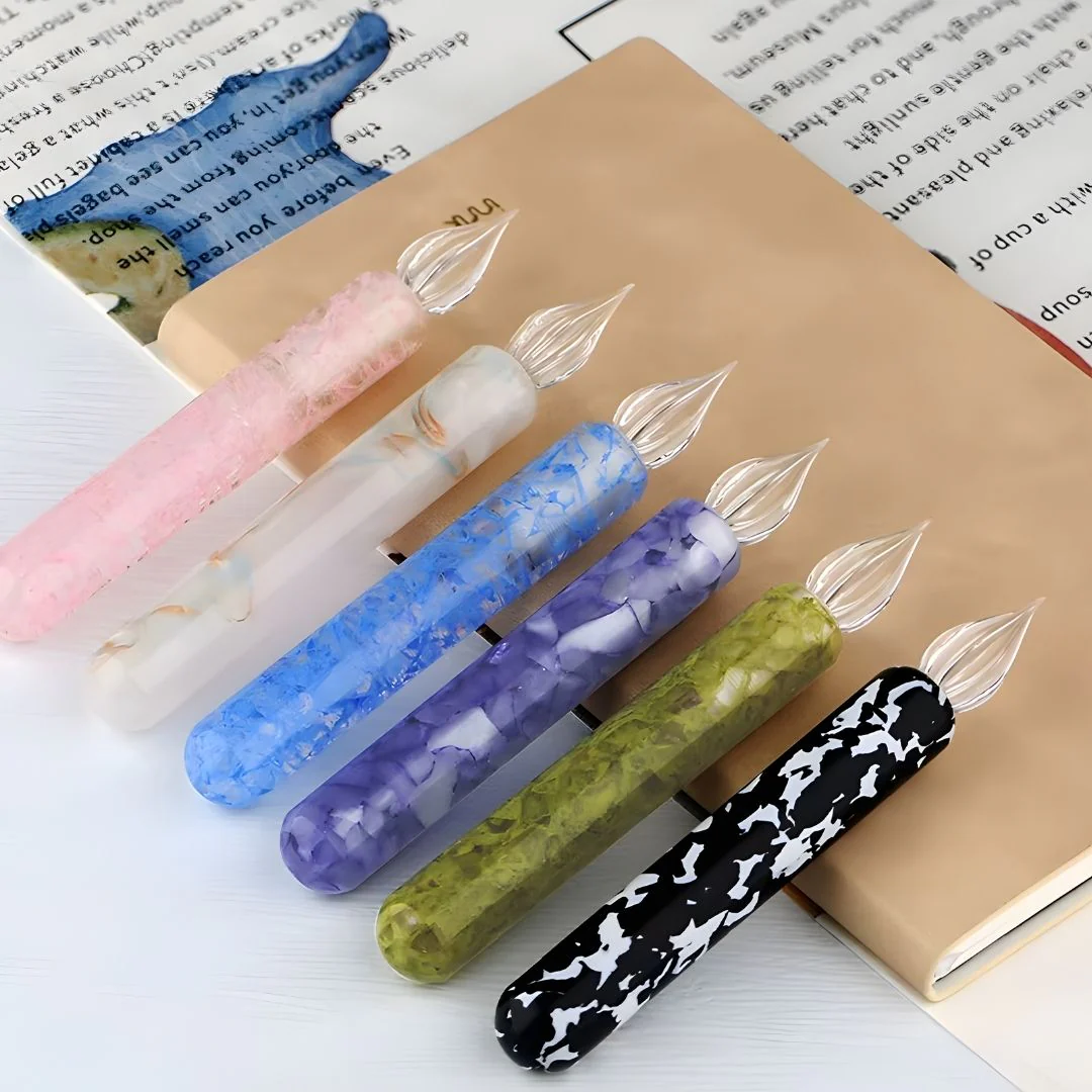 MAJOHN Cow Printed Resin Dip Pen – Fine 0.5mm Glass Nib, Handmade Artistic Calligraphy Pen - Image 5