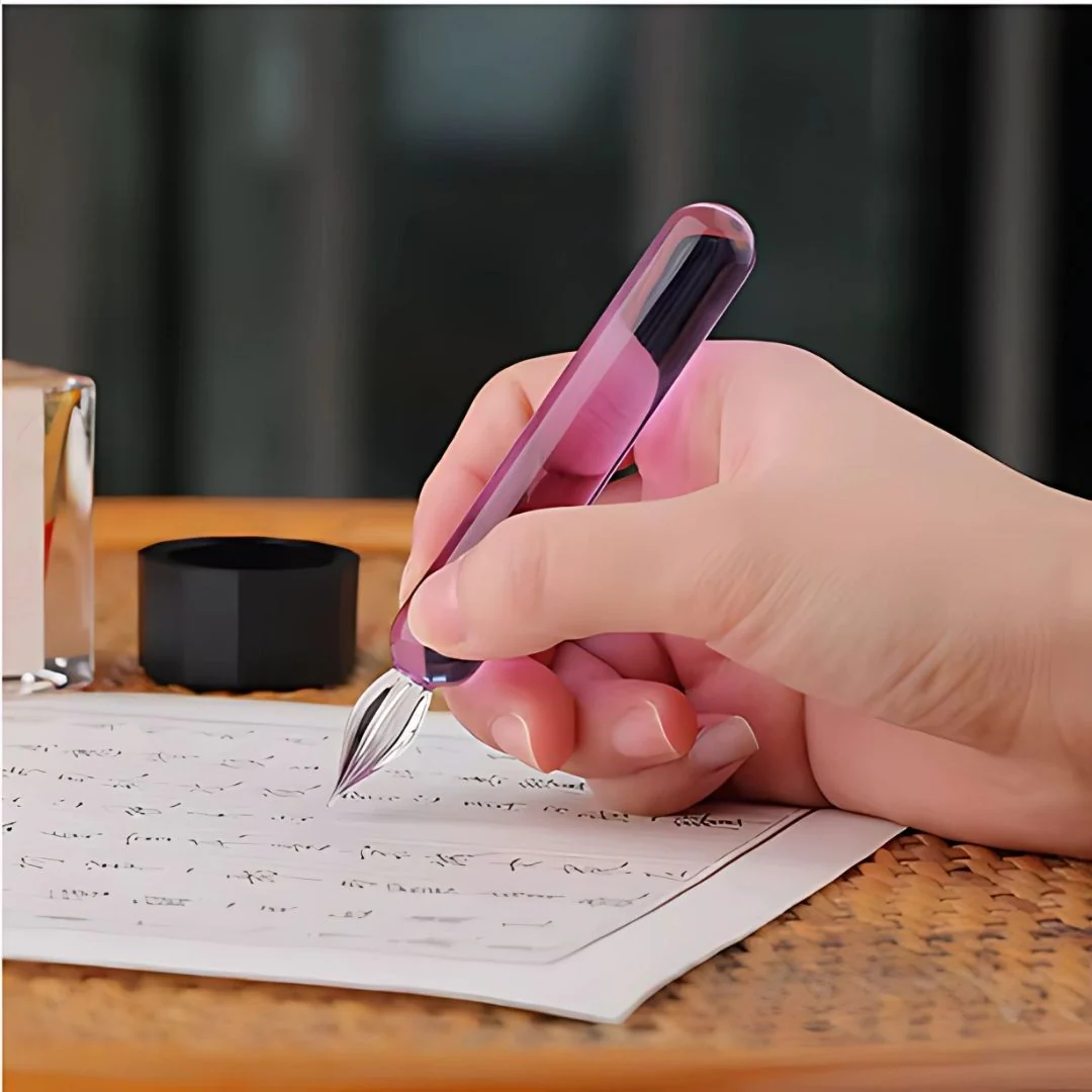 MAJOHN Crystal Glass Dip Pen – 0.5mm Fine Writing Width, Handmade Glass Nib, Solid Color Pink, Purple & Blue - Image 10