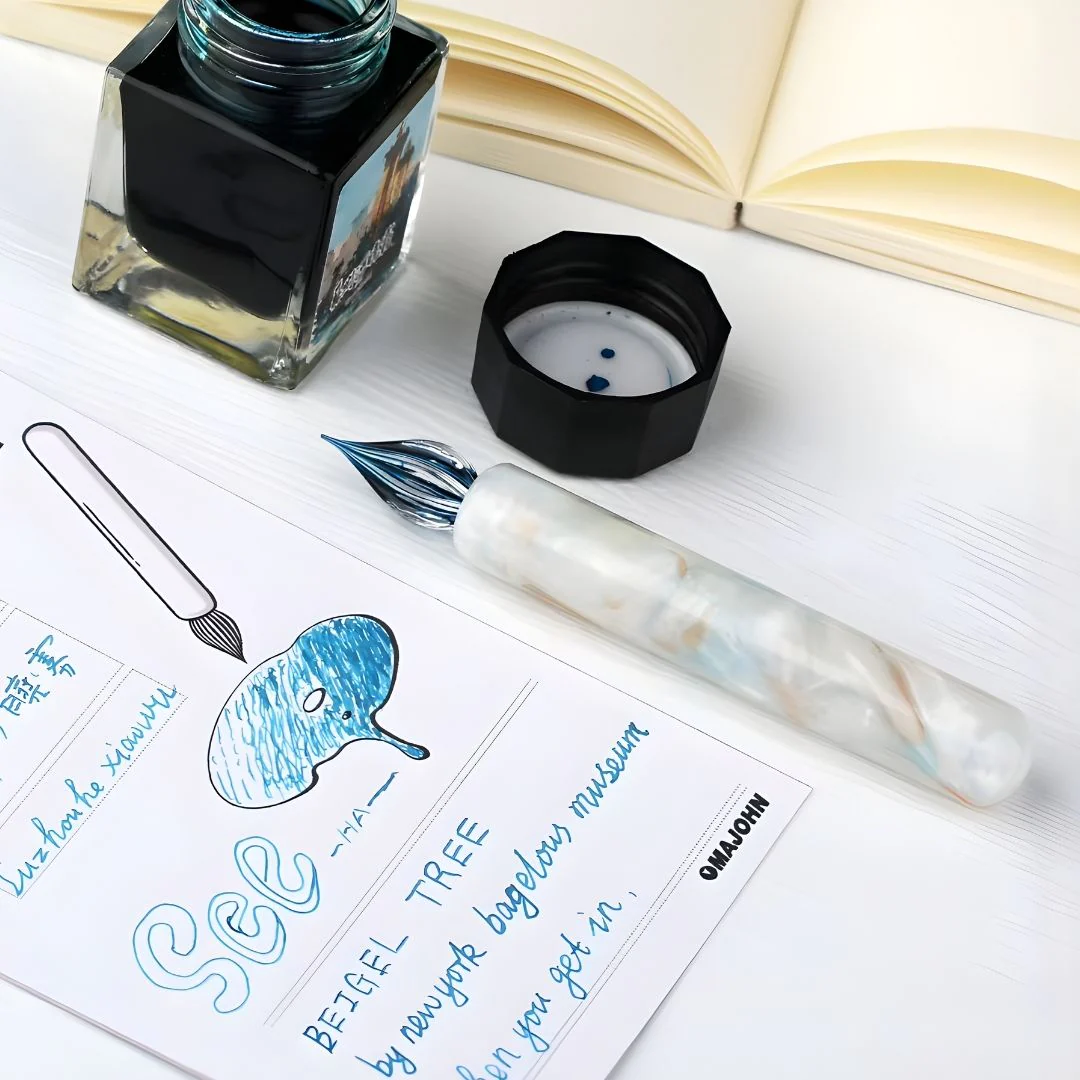 MAJOHN Glaze White Resin Dip Pen – Fine 0.5mm Glass Nib, Handmade Artistic Calligraphy Pen - Image 2