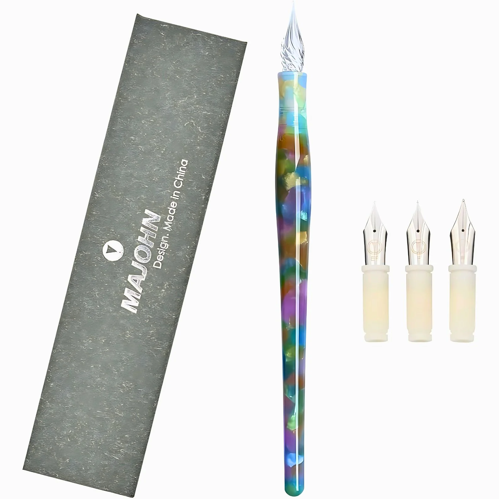 MAJOHN Multifunctional Dual-Purpose Pen – Glass Dip Pen & Fountain Pen with 3 Replacement Nibs (Extra Fine, Fine, Medium) –Dark Blue & Multicolor - Image 5
