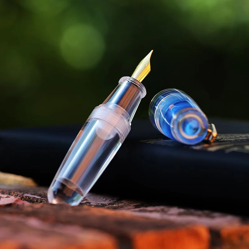 MAJOHN Q3 Mini Eyedropper Fountain Pen, Transparent Resin Short Pocket Pen, Iridium Fine Nib Large Capacity Writing Pen Case Set (Blue) - Image 5