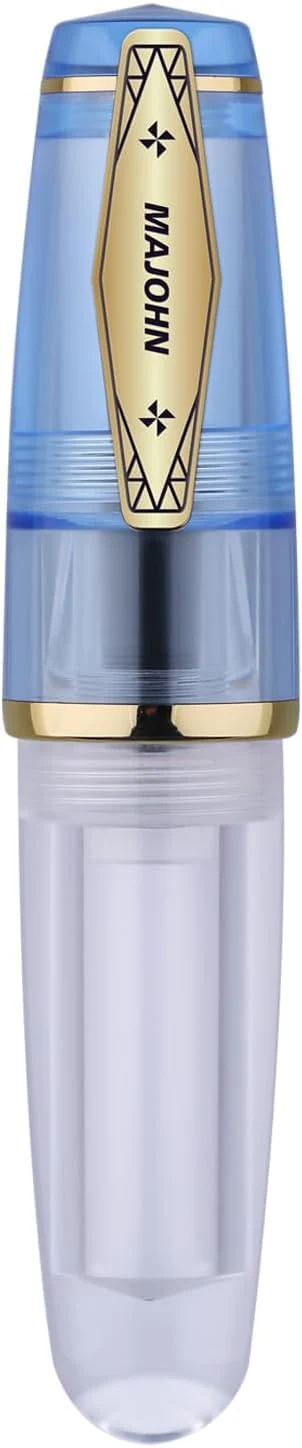 MAJOHN Q3 Mini Eyedropper Fountain Pen, Transparent Resin Short Pocket Pen, Iridium Fine Nib Large Capacity Writing Pen Case Set (Blue) - Image 6