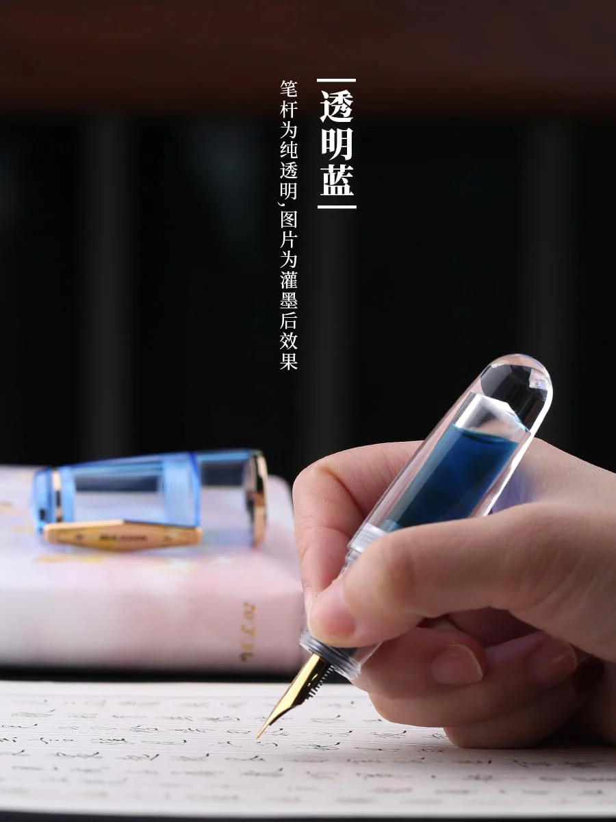 MAJOHN Q3 Mini Eyedropper Fountain Pen, Transparent Resin Short Pocket Pen, Iridium Fine Nib Large Capacity Writing Pen Case Set (Blue) - Image 8