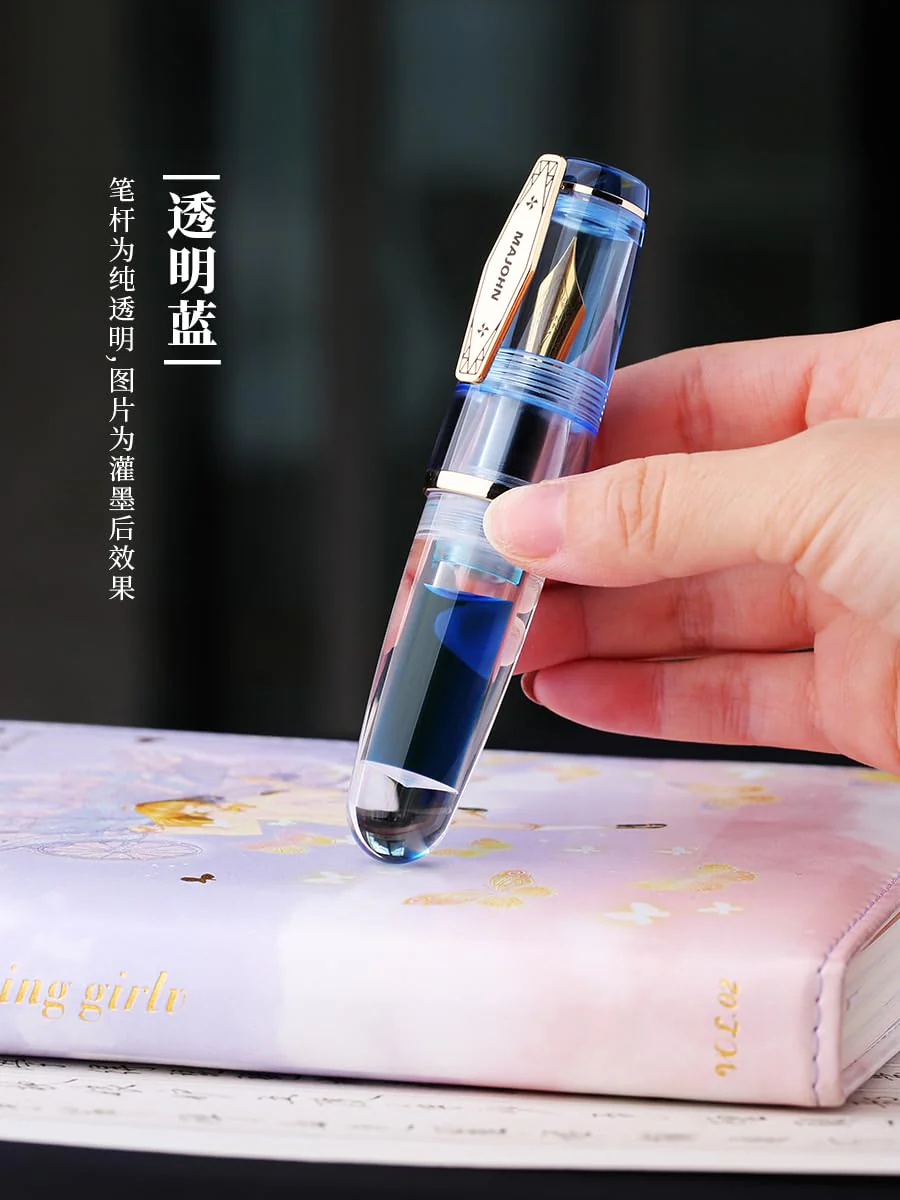 MAJOHN Q3 Mini Eyedropper Fountain Pen, Transparent Resin Short Pocket Pen, Iridium Fine Nib Large Capacity Writing Pen Case Set (Blue) - Image 9