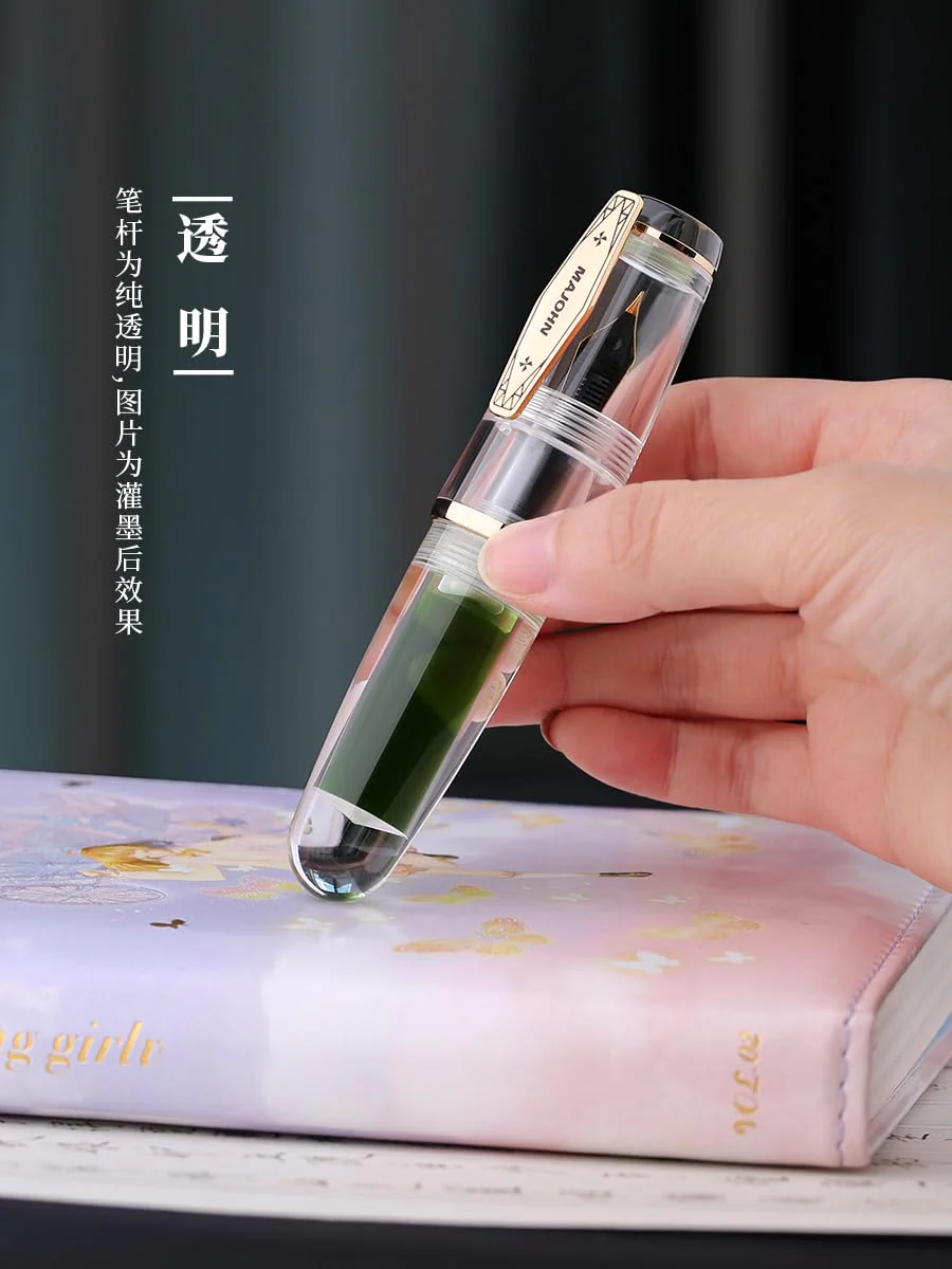 MAJOHN Q3 Mini Eyedropper Fountain Pen, Transparent Resin Short Pocket Pen, Iridium Fine Nib Large Capacity Writing Pen Case Set (Clear) - Image 8