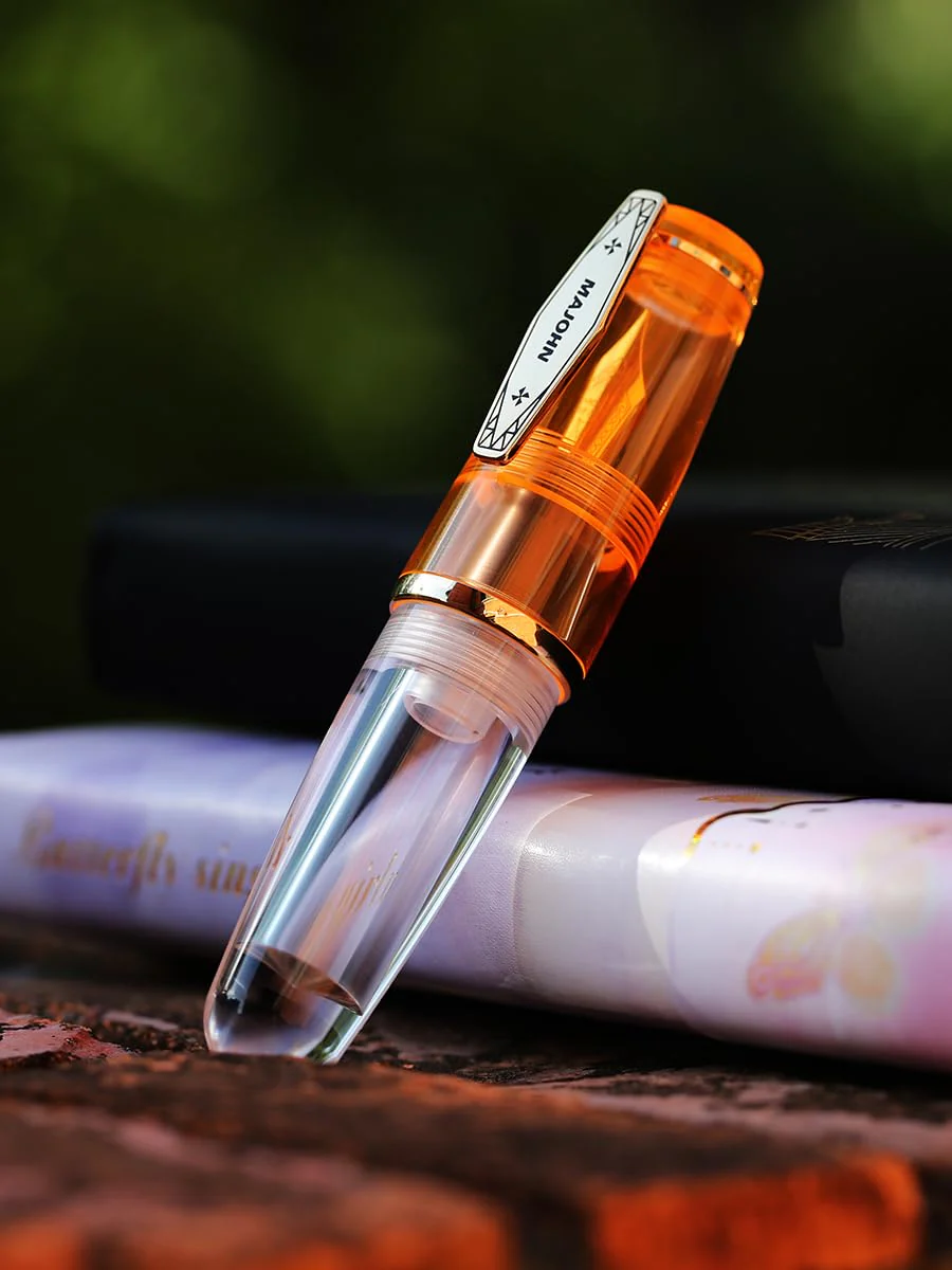 MAJOHN Q3 Mini Eyedropper Fountain Pen, Transparent Resin Short Pocket Pen, Iridium Fine Nib Large Capacity Writing Pen Case Set (Orange) - Image 3