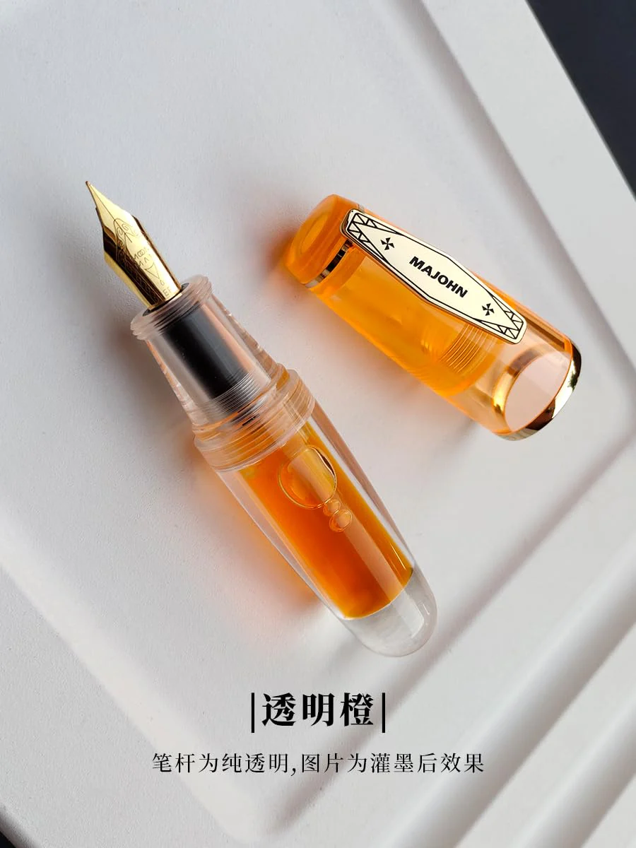 MAJOHN Q3 Mini Eyedropper Fountain Pen, Transparent Resin Short Pocket Pen, Iridium Fine Nib Large Capacity Writing Pen Case Set (Orange) - Image 9