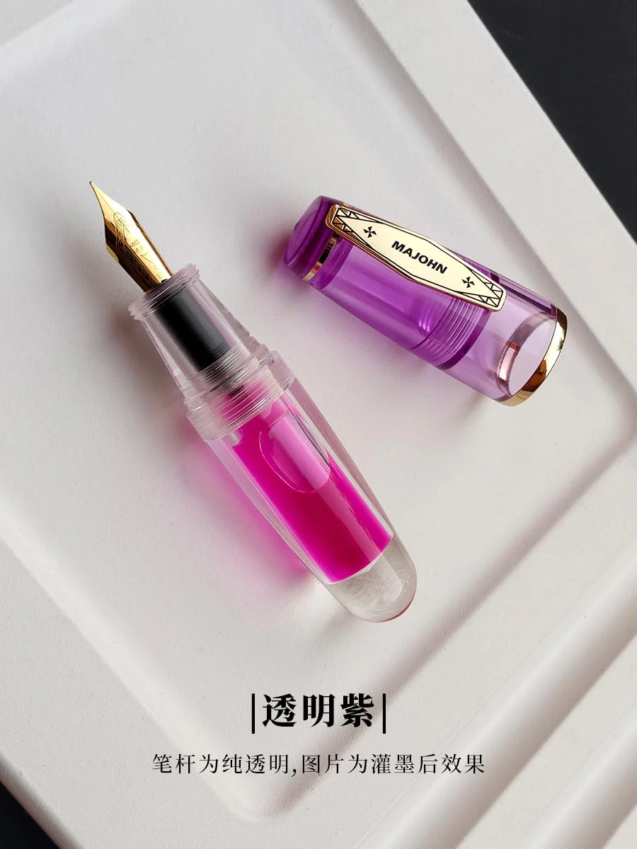 MAJOHN Q3 Mini Eyedropper Fountain Pen, Transparent Resin Short Pocket Pen, Iridium Fine Nib Large Capacity Writing Pen Case Set (Purple) - Image 6