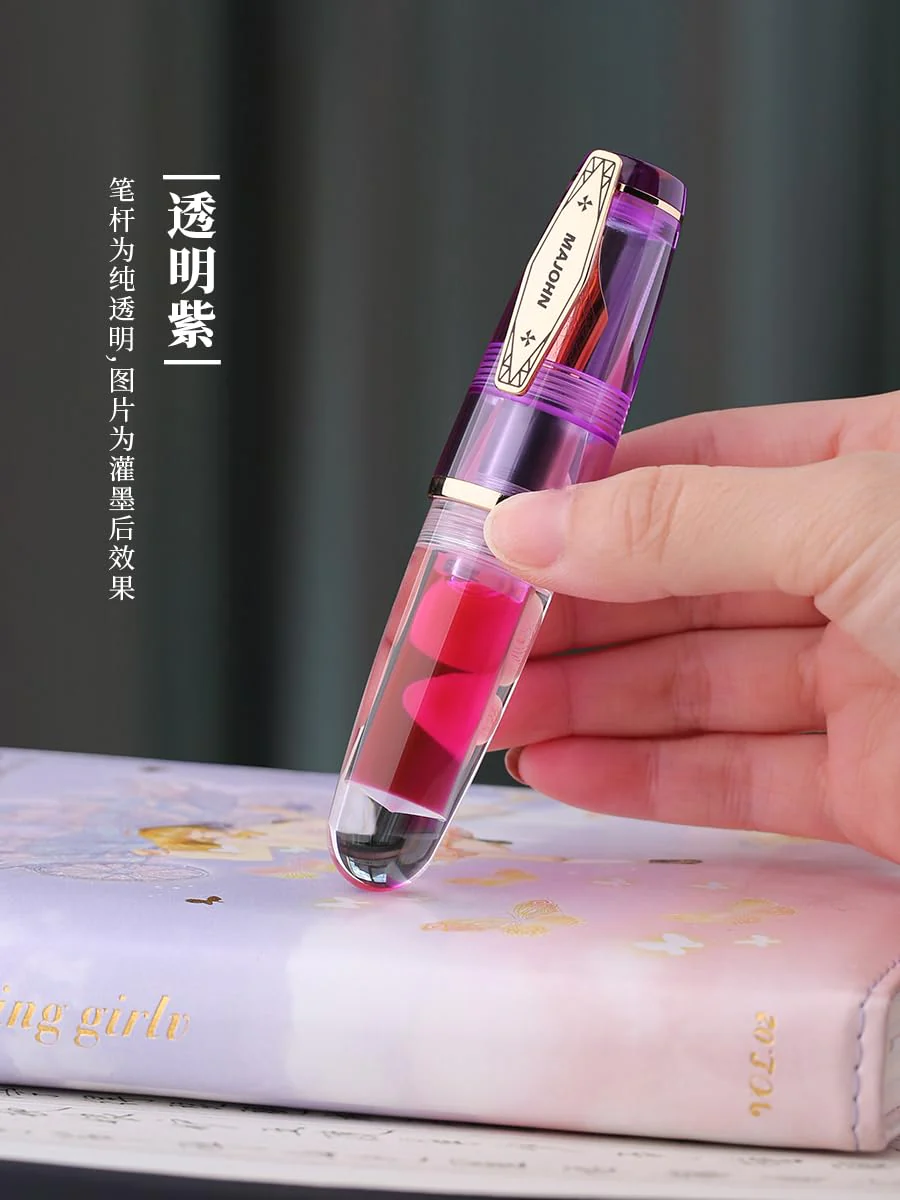 MAJOHN Q3 Mini Eyedropper Fountain Pen, Transparent Resin Short Pocket Pen, Iridium Fine Nib Large Capacity Writing Pen Case Set (Purple) - Image 7