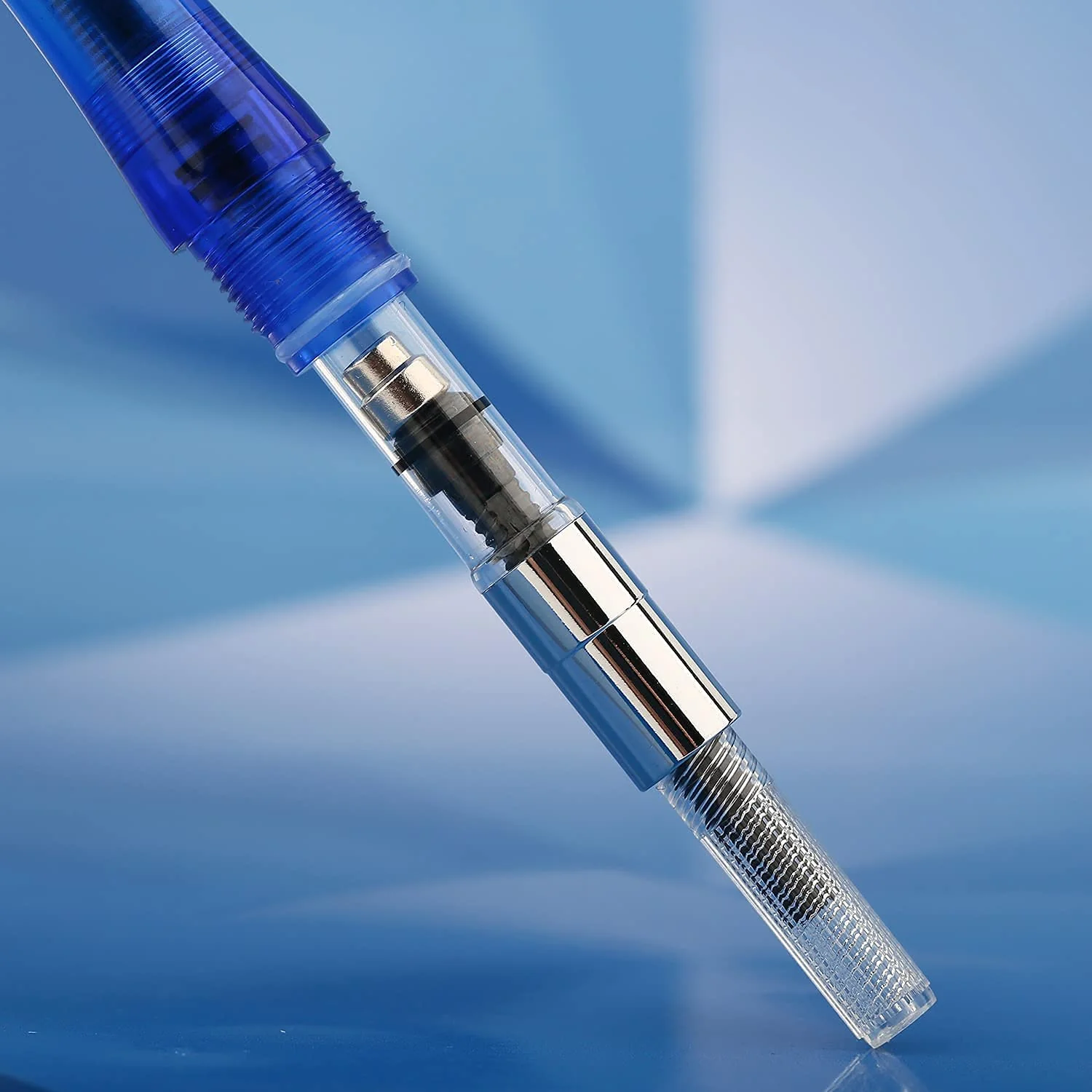 Moonman C3 Eye Dropper Filling Fountain Pen Extra Fine Nib with Ink Converter, Transparent Blue Acrylic Writing Pen Set with Box - Image 4