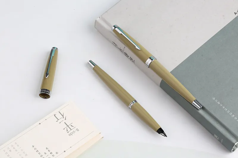 Moonman 80s Brownish Yellow Pocket Fountain Pen – Fine Nib, Silver Clip, Vintage-Inspired Slim Design with Converter - Image 2